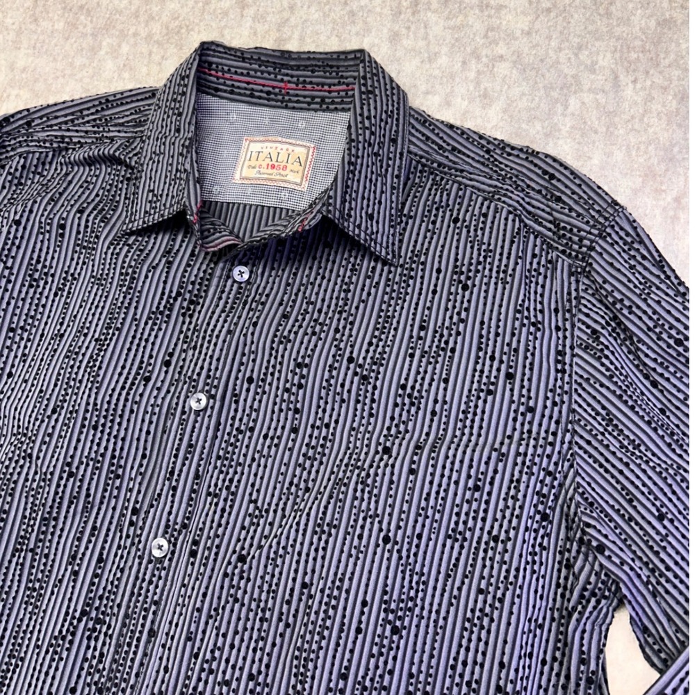 ITALIA Vintage 1958 Mens Long Sleeve Button Up Shirt Black Stripe‎ Luxury Size L